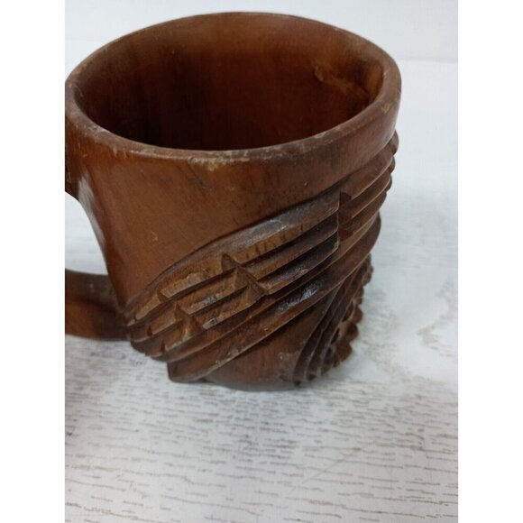 Vintage Hand Carved Tribal Wood Beer Mug Tiki Bar Polynesian Cup Hawaiian Decor - Picture 7 of 10